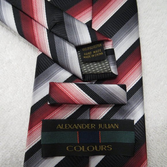 Alexander Julian Colours Tie Striped Necktie Red - Picture 4 of 5